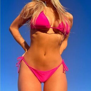 Fashion Nova Maui Pink Mix & Match Triangle Bikini Top & Side Tie Bikini Bottoms